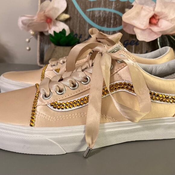 Size 8 Satin Rhinestone Old SKOOL Vans - Picture 1 of 8